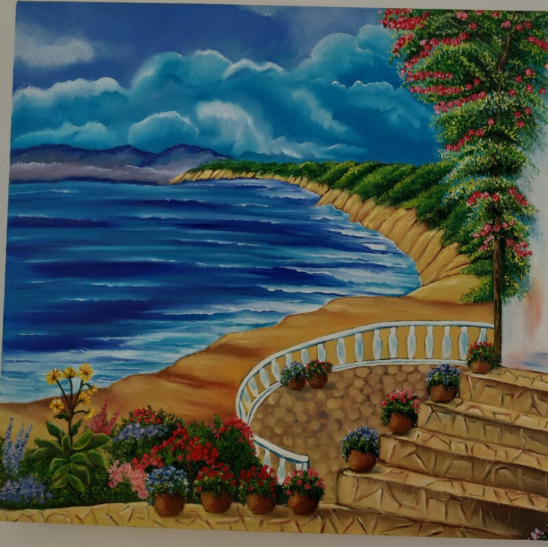 تابلوی نقاشی رنگ روغن خانه ساحلی در ابعاد 60در80