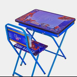 میز تحریر باکسدار با صندلی طرح مرد عنکبوتی  با چاپ uv اکلیلی برجسته(مدل پایه رنگی) (با کارتون شکیل مخصوص میز و صندلی)  