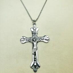 پلاک صلیب نقره ای استیل -گردنبند صلیب -آویز صلیب -بدلیجات -اکسسوری