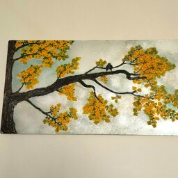 تابلو نقاشی برجسته.منظره.درخت شکوفه و پرنده