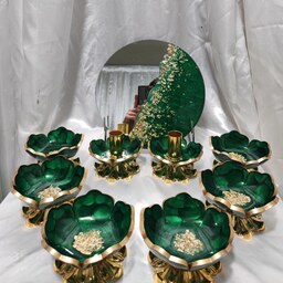 ست هفت سین رزینی و آینه شمعدان  به رنگ سبز یشمیه پر رنگ