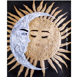 تابلو دکوراتیو طرح ماه و خورشید کارشده با خمیر تکسچر اجرا روی مقوا،قابل اجرا روی بوم وچوب