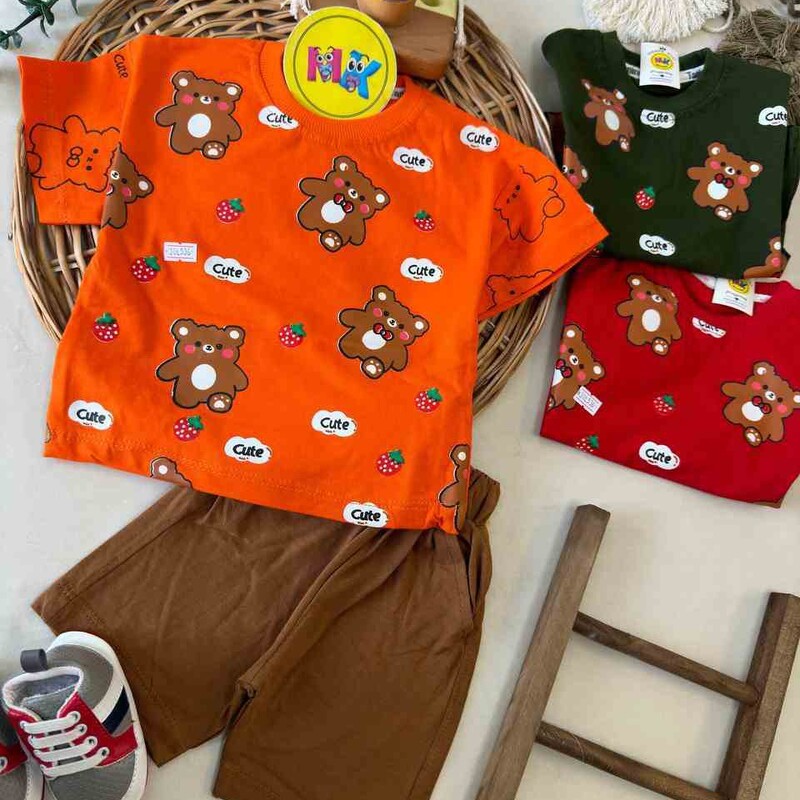 تیشرت شلوارک خرس و توت فرنگی بچگانه پسرانه دخترانه سایزهای 30 و 35