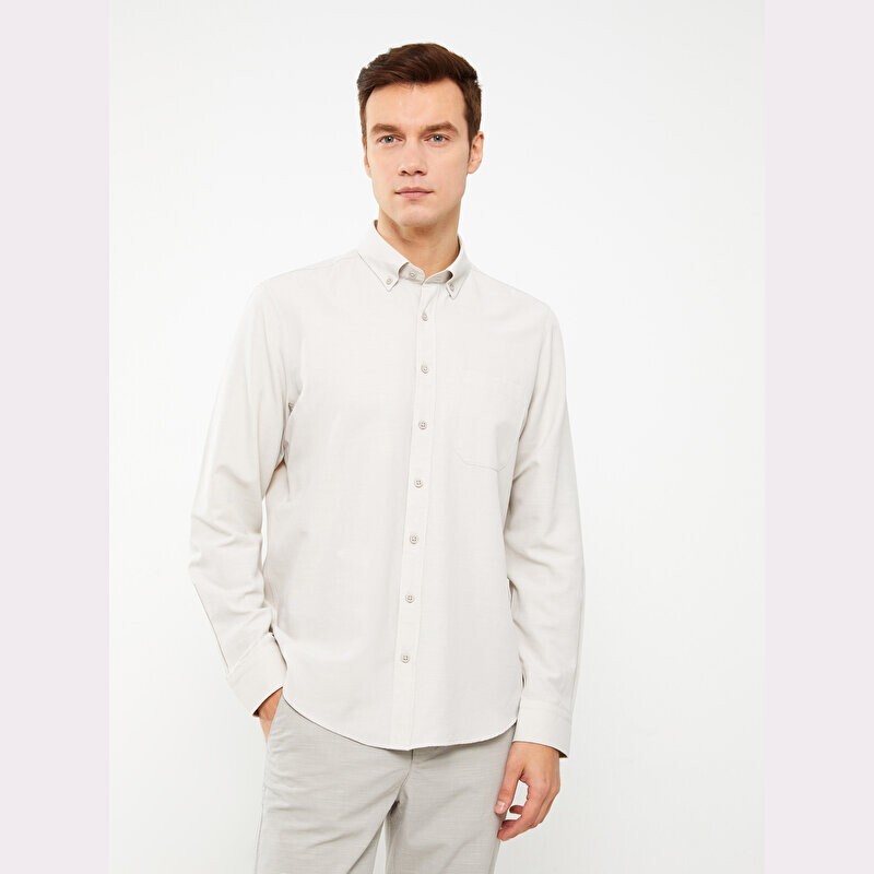 پیراهن آستین بلند مردانه سفید برند SOUTHBLUE S34223Z8 ا Regular Fit Uzun Kollu Armürlü Erkek Gömlek