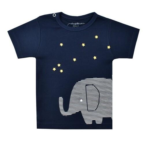 تی شرت آستین کوتاه نوزادی ارغوان مدل فیل و ستاره