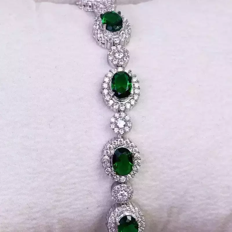 دستبند نقره جواهری با سنگ سبز زمردی عیار 925 کد 220142