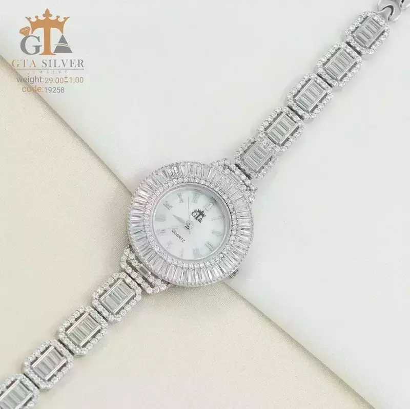 ساعت نقره زنانه 925 طرح جواهر روکش طلا سفید کد 19258