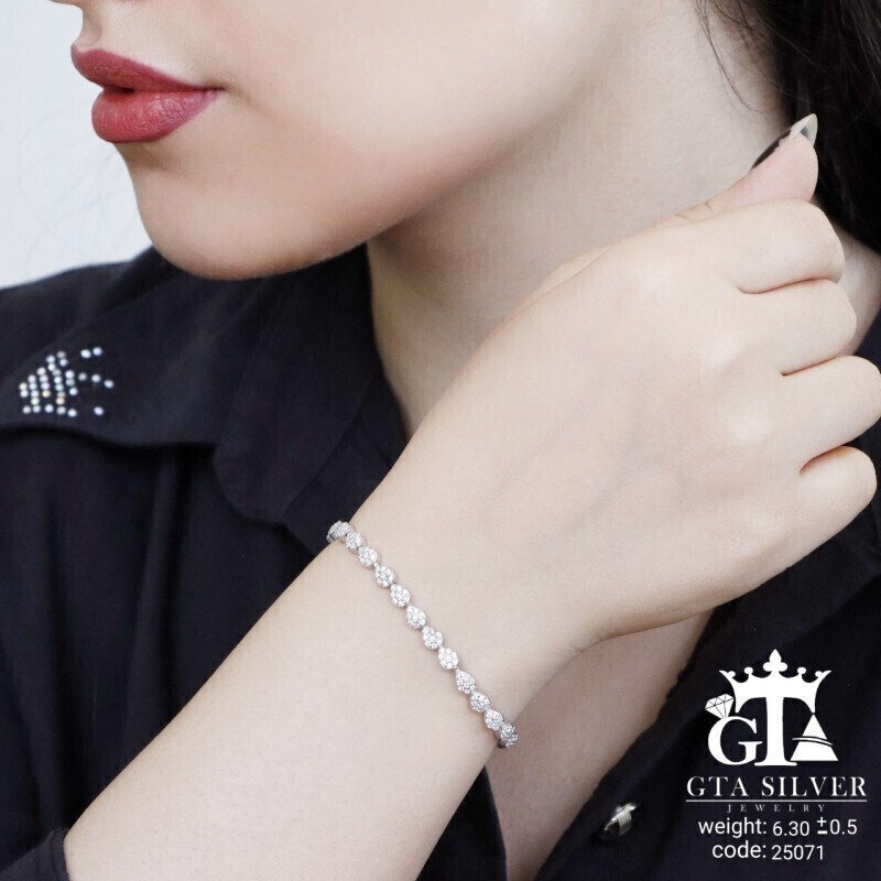 دستبند نقره زنانه نگین دار طرح اشک روکش طلا کد 25071
