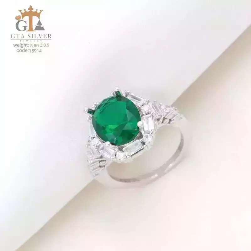 انگشتر نقره طرح جواهر با سنگ زمرد سبز زنانه کد 15914