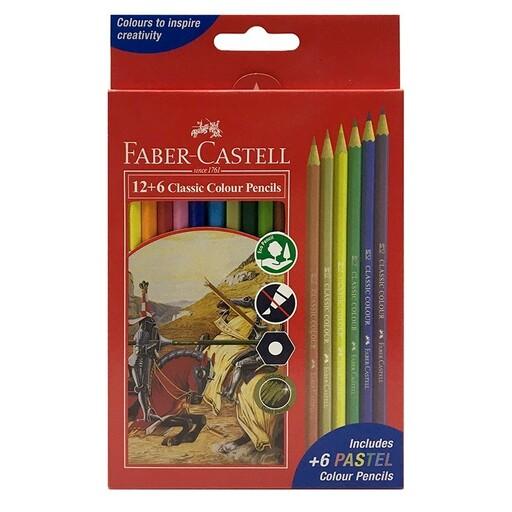 مداد رنگی 12 رنگ + 6 رنگ پاستلی جعبه مقوایی فابرکاستل کد: 115464