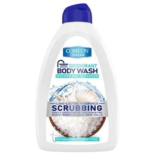 شامپو بدن ژلی لایه بردار صدفی کامان Come`On -   scrubbing - حجم  500 میل -لایه بردار  و پاکسازی پوست - حاوی نمک دریایی