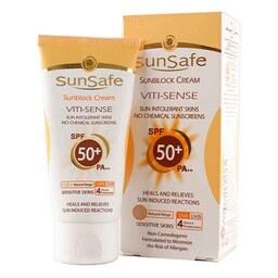 کرم ضد آفتاب رنگی SPF50 فاقد جاذب های شیمیایی سان سیف وزن 50 گرم