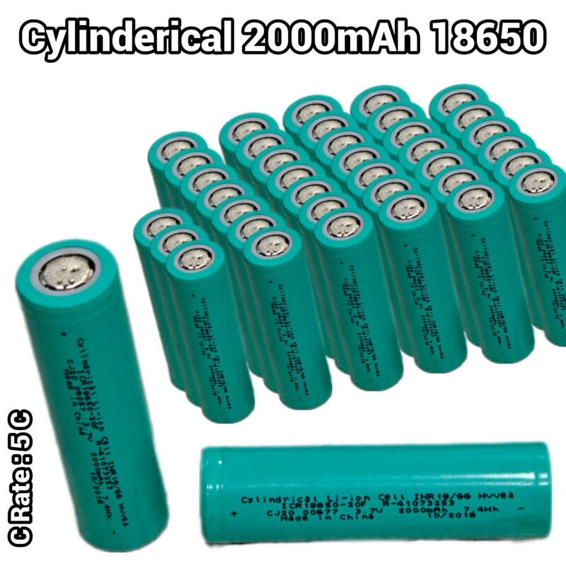 باتری  لیتیوم یون سایز 18650 Cylinderical ICR ظرفیت 2000 میلی آمپر استوک سی ریت 5 بسته 50 عددی