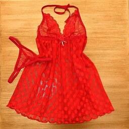 لباس خواب گیپور تور دانتل در دو رنگ مشکی و قرمز
