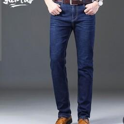 شلوار راسته سایزبزرگ مردانه پارچه جین اصلی گرم بالا شلوارجین سایزبزرگ 