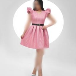 پیراهن عروسکی ساندویچی راه راه هدیه (36تا42)- لباس مجلسی- لباس مجلسی دخترانه - پیرهن عروسکی - لباس باربی - پیرهن باربی 