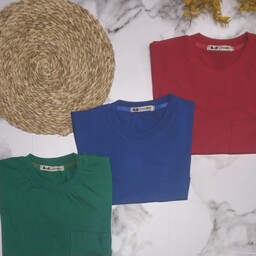 تیشرت اسپرت جیب دار سوپر نخ پنبه یک رو در 3 رنگ زیبا و خاص، قرمز، سبز، آبی سایز 45،50،55