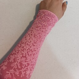 ساق دست زنانه مجلسی دانتل گلدار  آلمانی صورتی ماتیکی