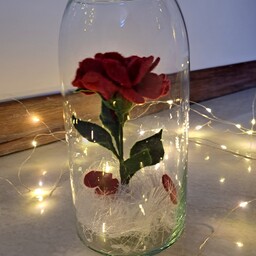 گل رز شیشه ای زیبای دیو و دلبر جاویدان مخصوص ولنتاین