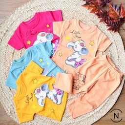 لباس بچگانه تیشرت شلوارک نوزادی دخترانه تریکو نخ پنبه فیل ستاره کوچک،چهار رنگ، سایز30و35،