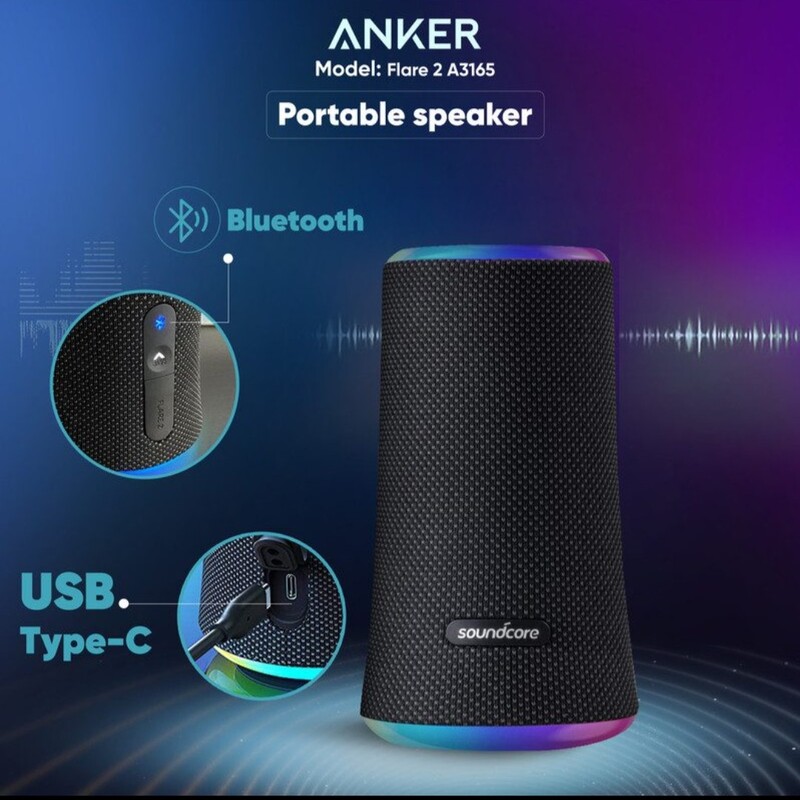اسپیکر بلوتوثی انکر SoundCore Flare 2 Anker Bluetooth Speaker گارانتی 18ماهه ایساتیس
