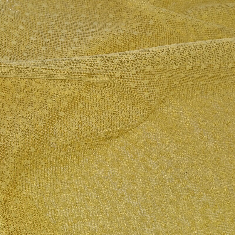 پارچه ی تور خالدار عرض 150 تک رنگ رنگ زرد قیمت به ازای نیم متر 