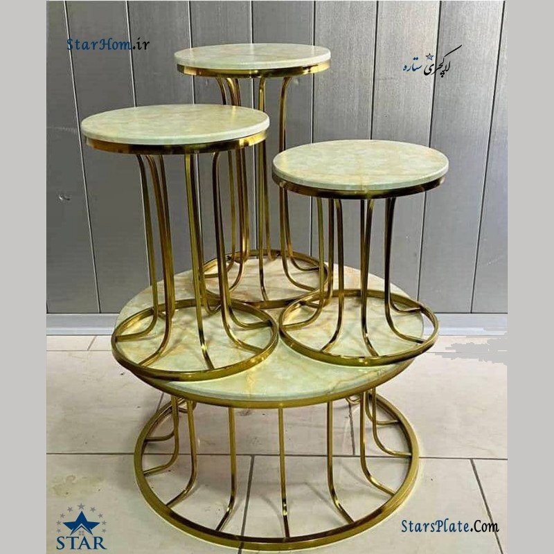 میز عسلی و جلو مبلی ستونی 4 تکه فورتیک طلا با رویه سنگی