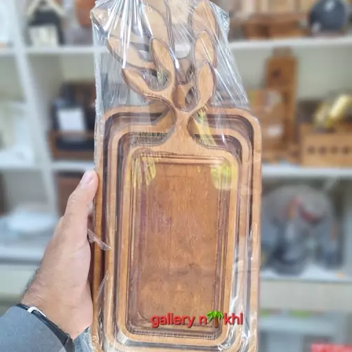 سینی سرو چوبی سه تیکه طرح برگ