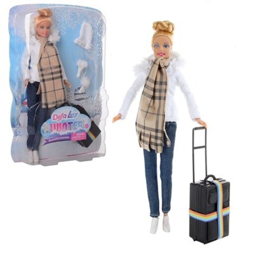 عروسک باربی دفا لوسی مسافر همراه با لباس زمستانی مدل 8424 Barbie Defa Lucy