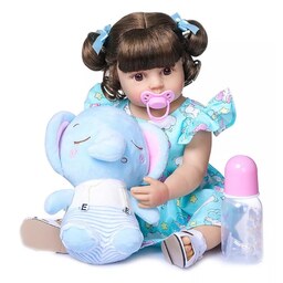 عروسک سیلیکونی دختر بچه همراه با عروسک فیل و وسایل