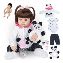 عروسک سیلیکونی دختر بچه همراه با عروسک پاندا و وسایل