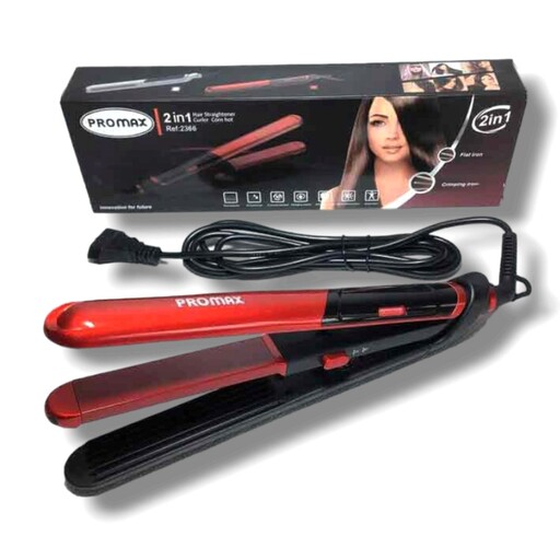 اتو مو دوکاره پرومکس مدل RE-2366 ا Promax double hair iron model REF-2366  دوکاره حرفه ای صاف و ویو   کف تیتانیوم نانو 