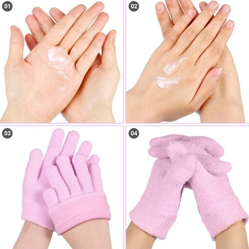 دستکش سیلیکونی یک جفت، نرم کننده و رفع خشکی پوست دست، دارای ژل حاوی ویتامین ای و روغن های مفید برای سلامت پوست دست