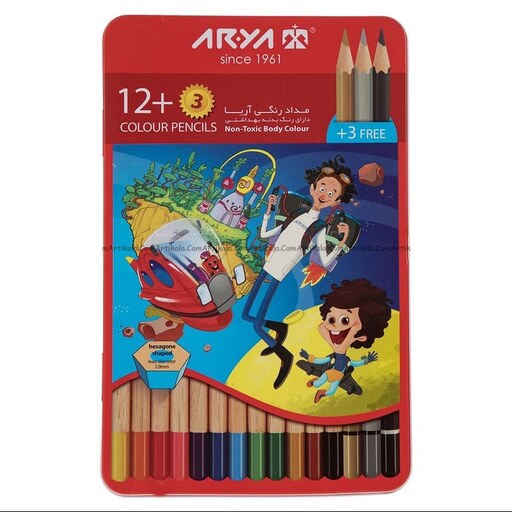 مداد رنگی 12 رنگ جعبه فلزی آریا