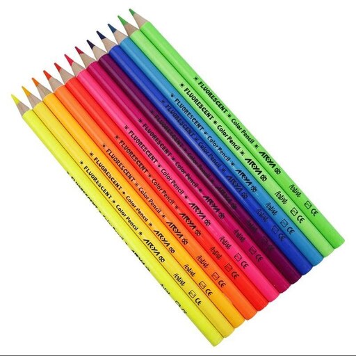 مداد رنگی 12 رنگ فسفری آریا آرتیست فلورسنت