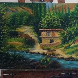 تابلو نقاشی کلبه ای در جنگل 