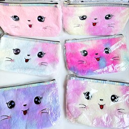 کیف آرایشی تدی پشمالویی پشمکی  قابل استفاده جامدادی کودکان طرح یونیکورنی و گربه ای فانتزی کیوت دخترانه 