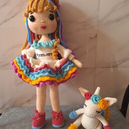 عروسک بافتنی دختر آوا با یونیکورن