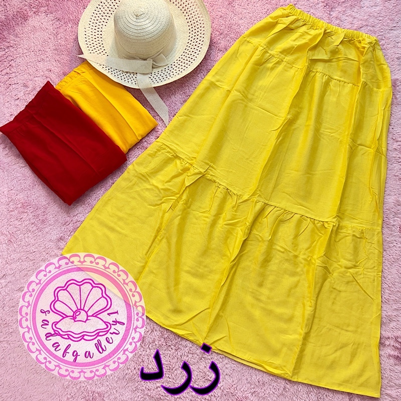 دامن نخی طبقه ای بلند در رنگبندی پالت زرد جذاب زنانه و دخترانه با ارسال رایگان به سراسر کشور