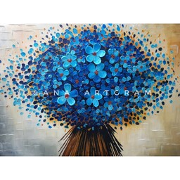 تابلو نقاشی دسته گل آبی برجسته، ابعاد 120 در 80