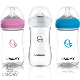 لوازم بهداشتی نوزاد شیشه شیر ضدنفخ دهانه عریض یومامی حجم 330 میلی لیتر در رنگ بندی مختلف