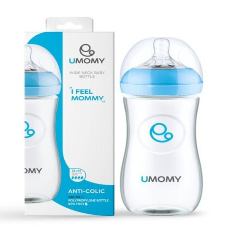 لوازم بهداشتی نوزاد شیشه شیر ضدنفخ دهانه عریض یومامی حجم 330 میلی لیتر در رنگ بندی مختلف
