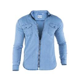 پیراهن لی زیپ دار جیب دار مردانه  سایز L، M، XL، XXL، XXXL رنگ آبی روشن 44376 