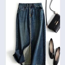 دامن جین چاکدار زنانه وارداتی تک رنگ در سایز های مختلفف
