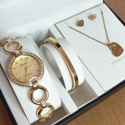 ساعت طلایی رنگ والار زنانه  همراه دستبند استیل WALAR 