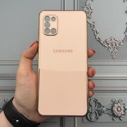 قاب گوشی Galaxy A31 سامسونگ ژله ای مای کیس طرح Gold Line دور طلایی محافظ لنز دار گلبهی کد 77386