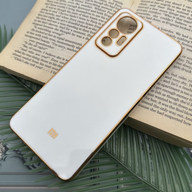 قاب گوشی Xiaomi 12 Lite شیائومی ژله ای مای کیس طرح Gold Line دور طلایی محافظ لنز دار سفید کد 33226
