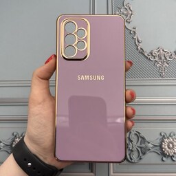 قاب گوشی Galaxy A53 سامسونگ ژله ای مای کیس طرح Gold Line دور طلایی محافظ لنز دار بنفش کد 64596