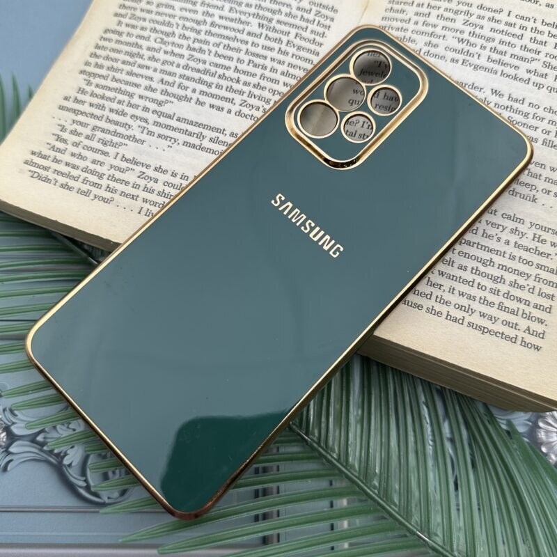 قاب گوشی Galaxy A53 سامسونگ ژله ای مای کیس طرح Gold Line دور طلایی محافظ لنز دار سبز کد 39637