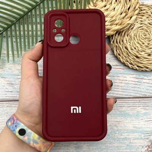 قاب گوشی Redmi 12C - Poco C55 - Redmi 11A شیائومی سیلیکونی اورجینال Solid Case ضد ضربه محافظ لنز دار زرشکی کد 65829